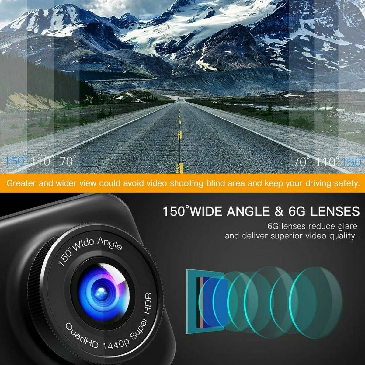 1440p Dual Dash Cam FHD Front and Rear Camera Y5700