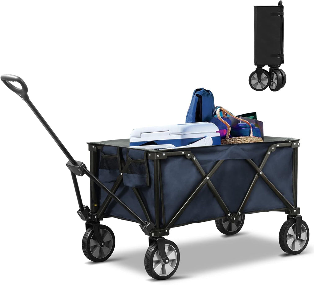 Blue Collapsible Folding Utility Wagon Cart with Wheels S651