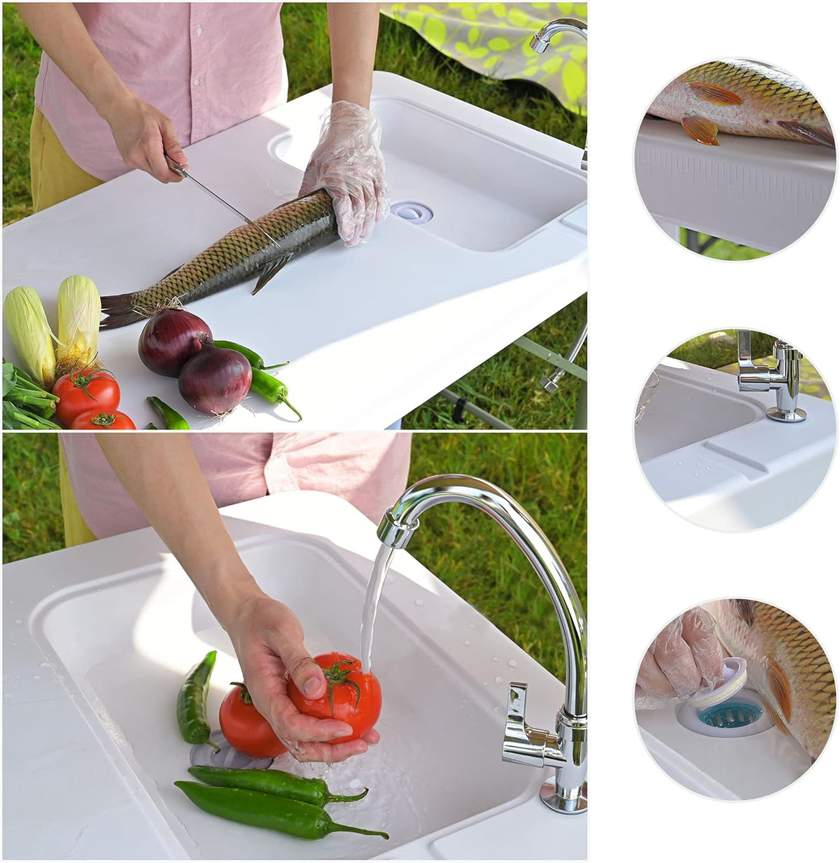 Portable Folding Fish Cleaning Table with Sink and Faucet J26467