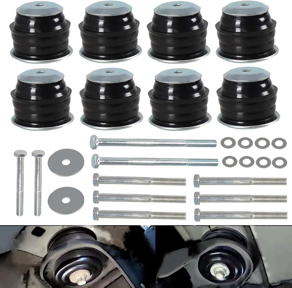 Black Polyurethane Body Mount Bushing Kit with Steel Sleeves O362652