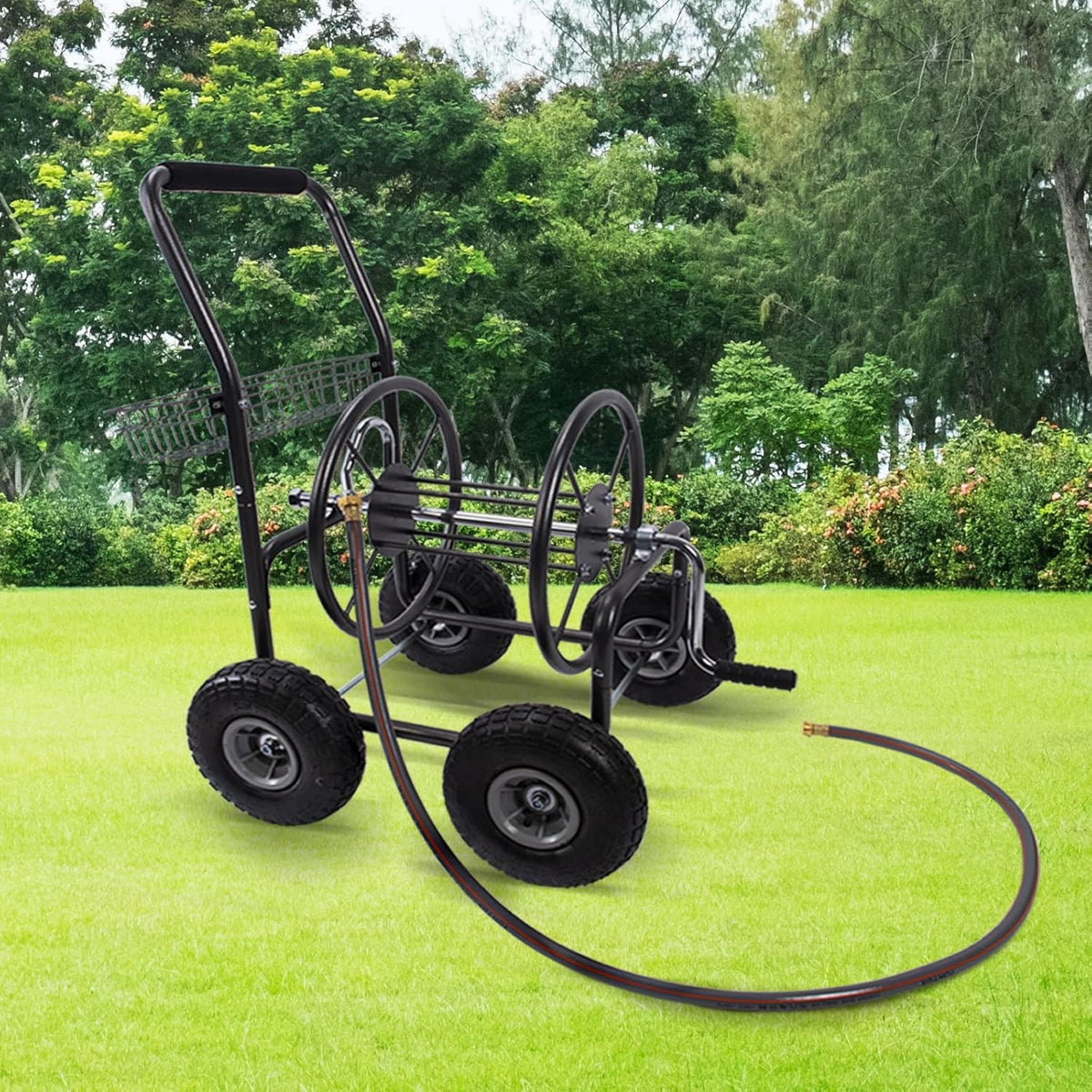 Garden Hose Reel Cart with 4 Wheels, 250-Feet Capacity Q629682
