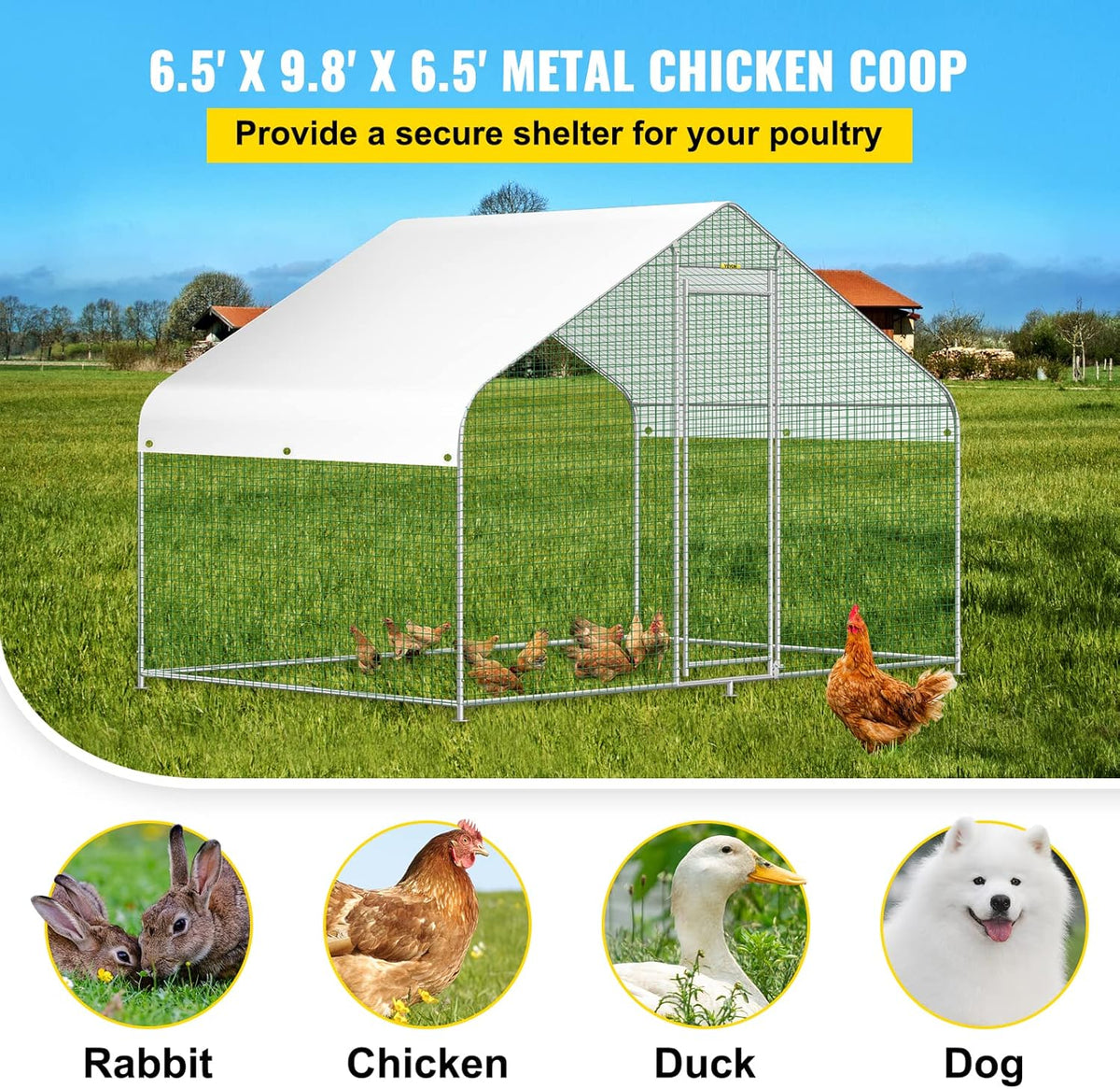 Large Metal Walk-in Chicken Coop with Waterproof Cover Y3337