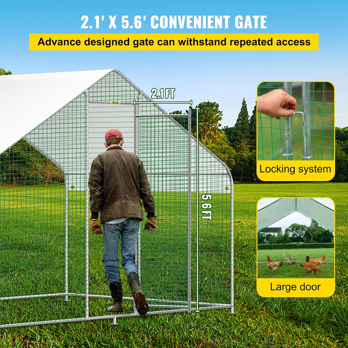 Large Metal Walk-in Chicken Coop with Waterproof Cover Y3337