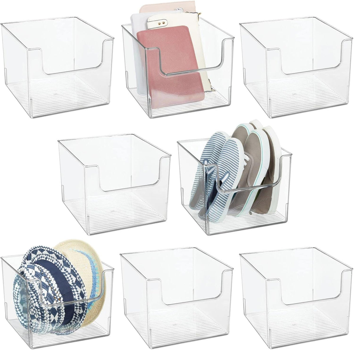 Clear 8 Pack Plastic Storage Basket Bin W988
