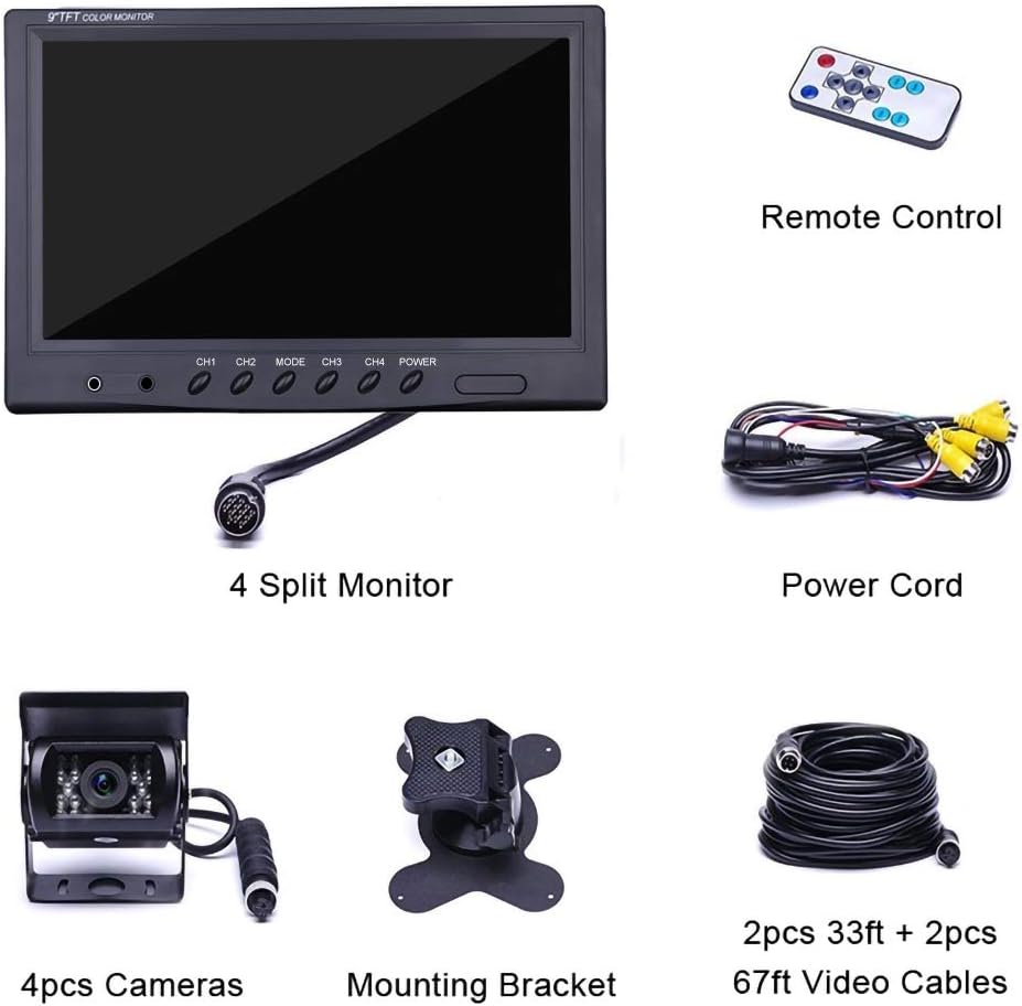 9'' Quad Split Screen HD Backup Camera System D169