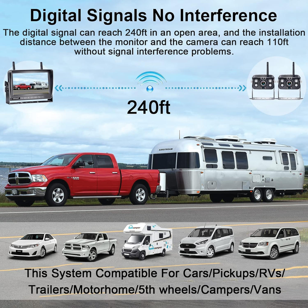 Wireless Backup Camera HD 1080P 2 Rear View Cameras 7'' DVR Monitor H51382