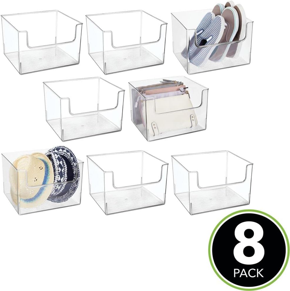 Clear 8 Pack Plastic Storage Basket Bin W988