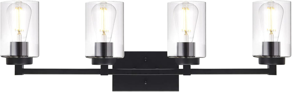 4 Light Matte Black Bathroom Light Fixtures 31.1 Inches Vanity Lighting with Glass Shade Y84342