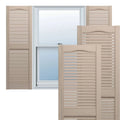 12 in. x 53 in. Vinyl Cathedral Top Center Mullion Open Louvered Shutters Pair W333