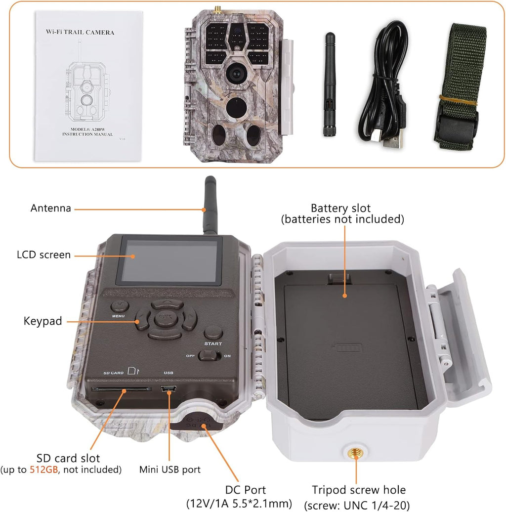 Bluetooth WiFi Deer & Trail Game Camera 32MP 1296P No Glow Night Vision Waterproof W7759