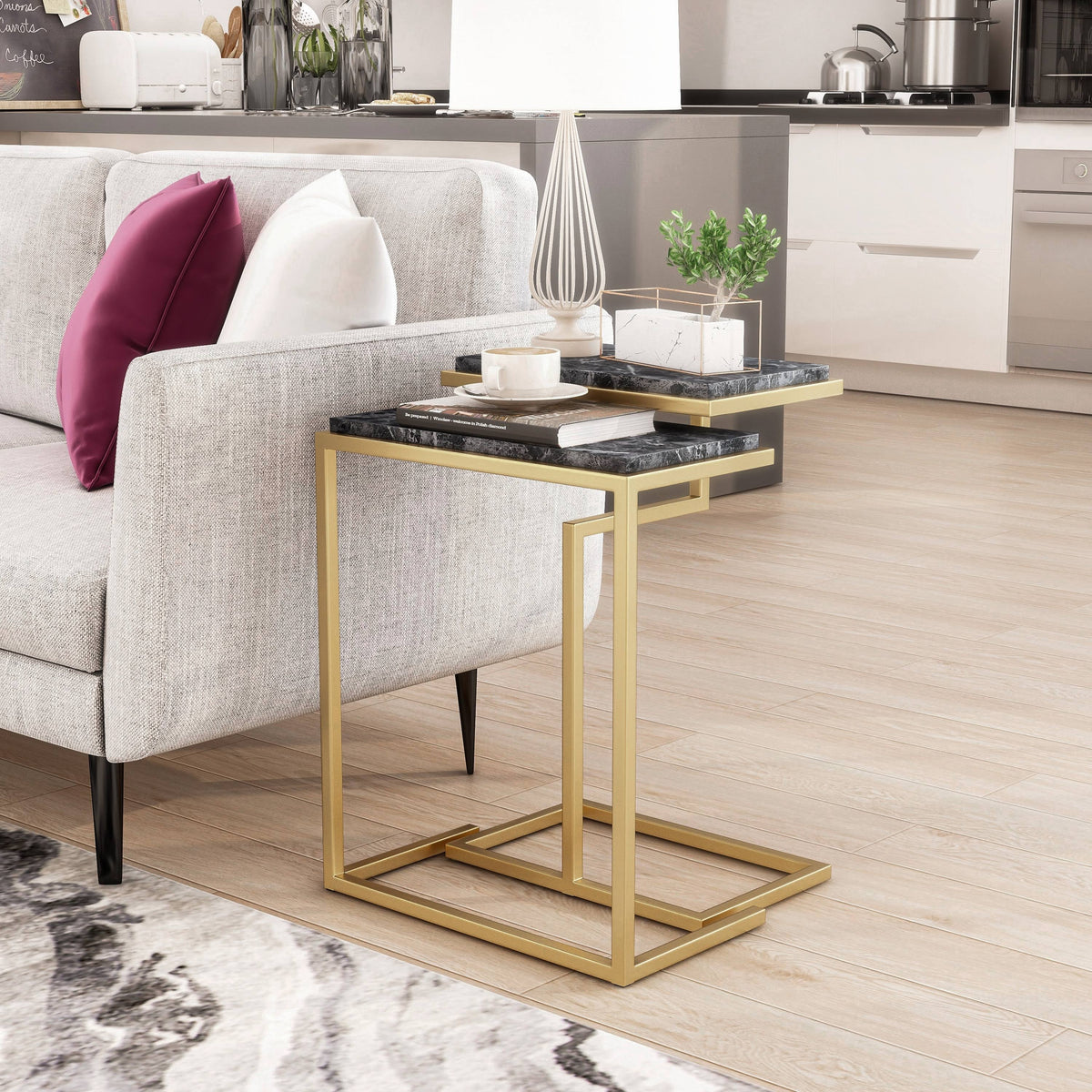 Gold White Faux Marble Top Nesting Tables F90800