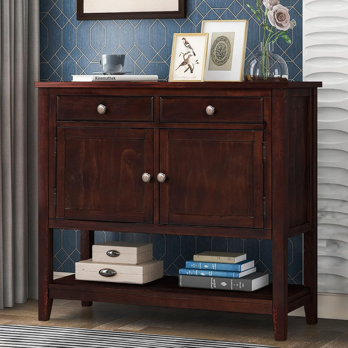 Espresso Wood Buffet Sideboard Storage Cabinet with Drawers P698290
