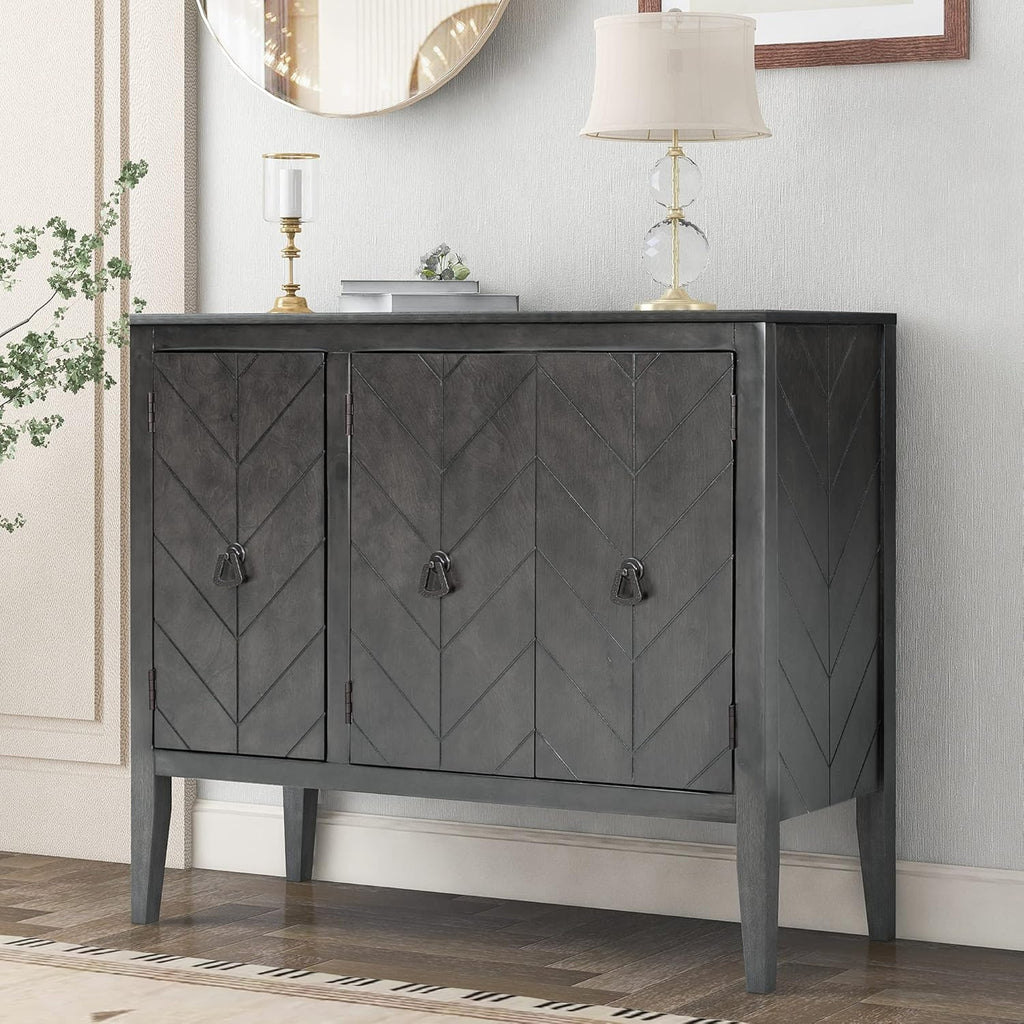 Antique Gray Wooden Storage Cabinet with Adjustable Shelf D234752