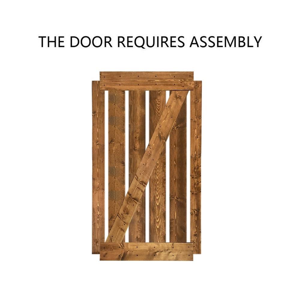 24 in. x 84 in. Gray Stained Solid Knotty Pine Wood Interior Sliding Barn Door with Hardware Kit B716
