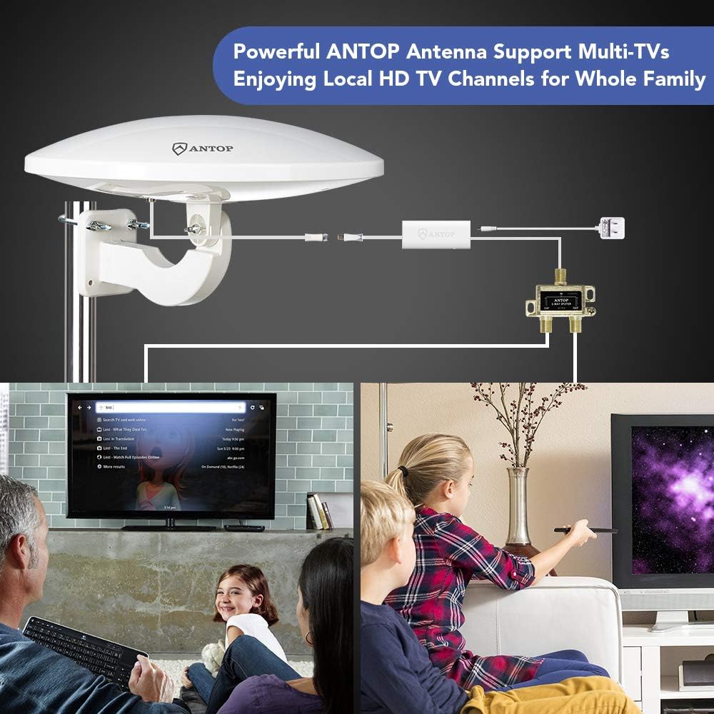 Outdoor Amplified HDTV Antenna 65 Miles with 33ft Coaxial Cable and Signal Splitter H900170