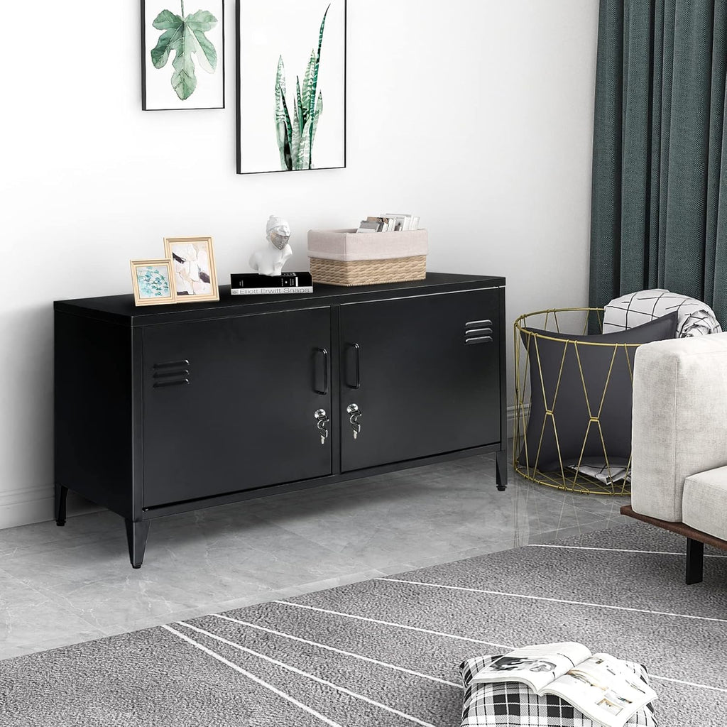 Black 2 Door Steel Locking Storage Cabinet with 2 Shelves M24247