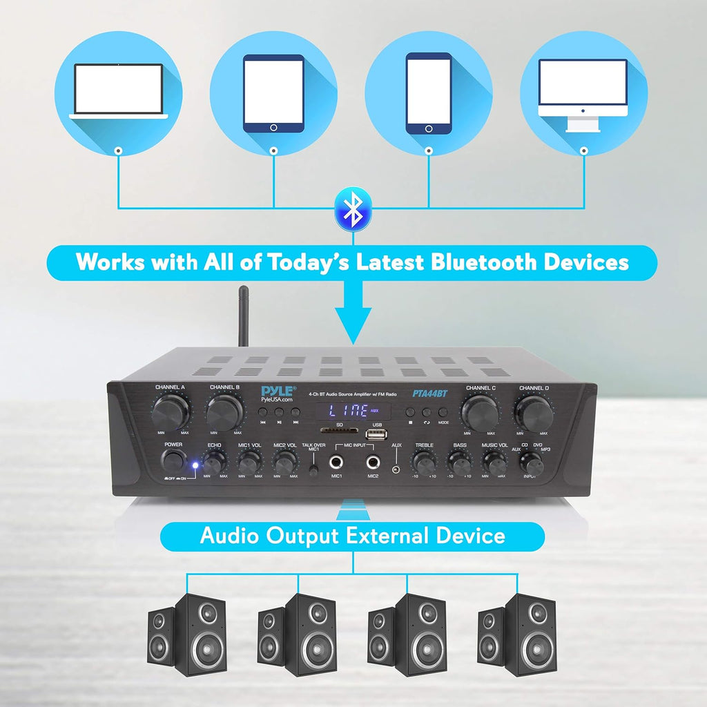 500W 4 Channel Bluetooth Amplifier with USB FM AUX Z677949