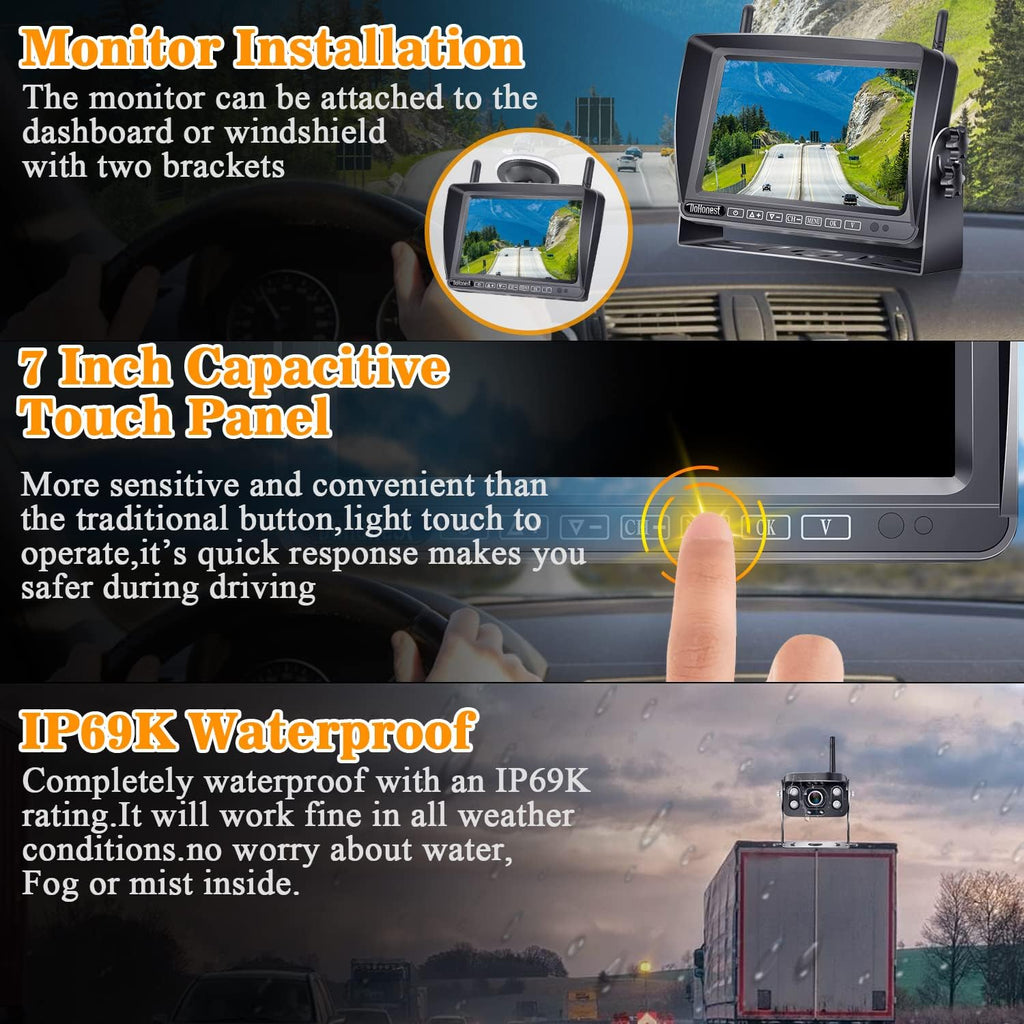 Wireless Backup Camera HD 1080P 2 Rear View Cameras 7'' DVR Monitor H51382