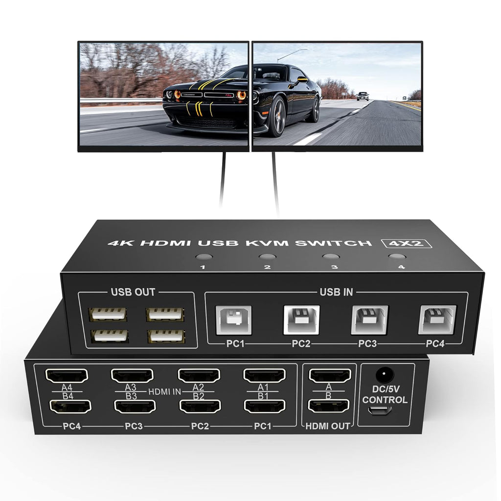 4 Port Dual Monitor HDMI KVM Switch 4K@60Hz O51628