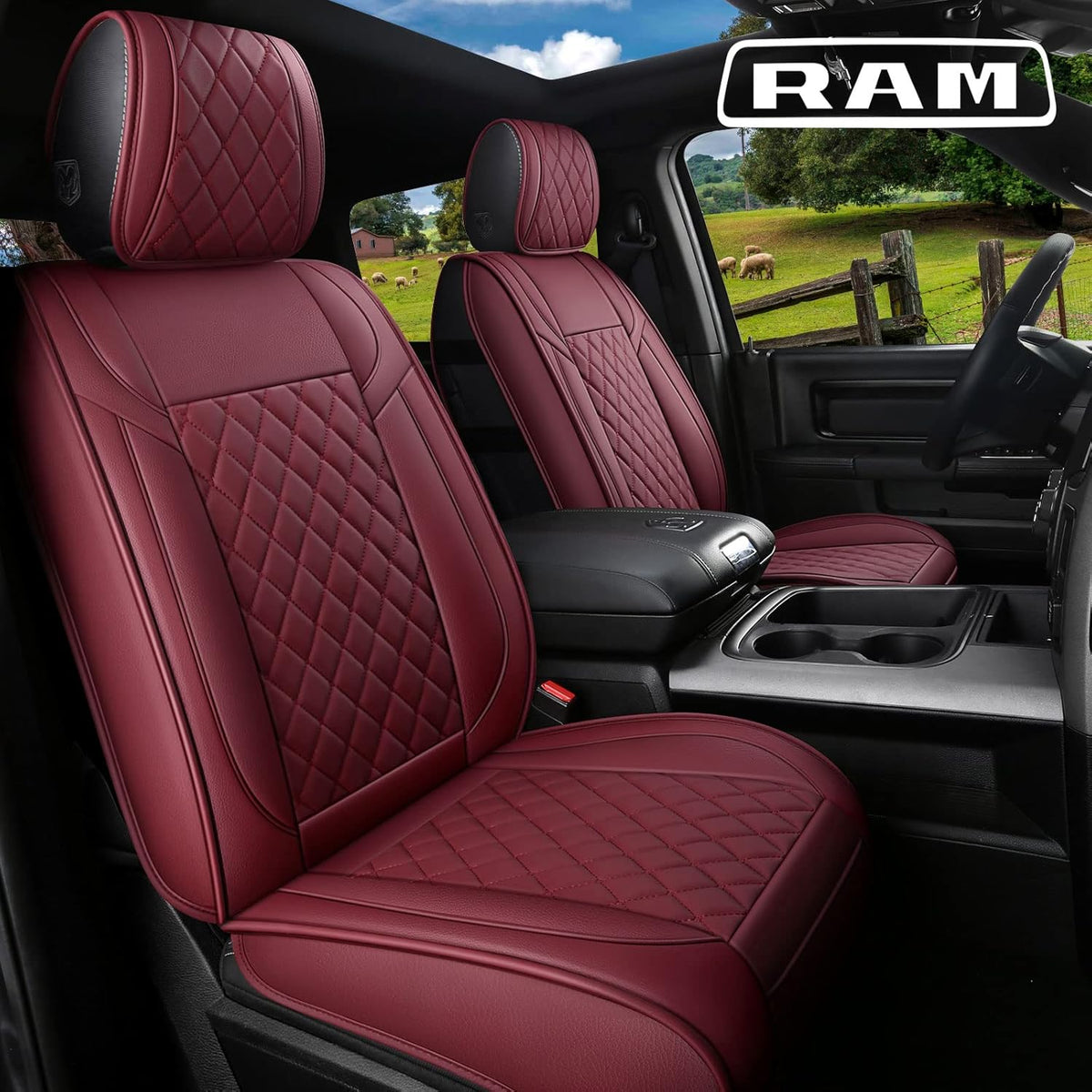 Black Leather Truck Seat Covers Full Set Z308249