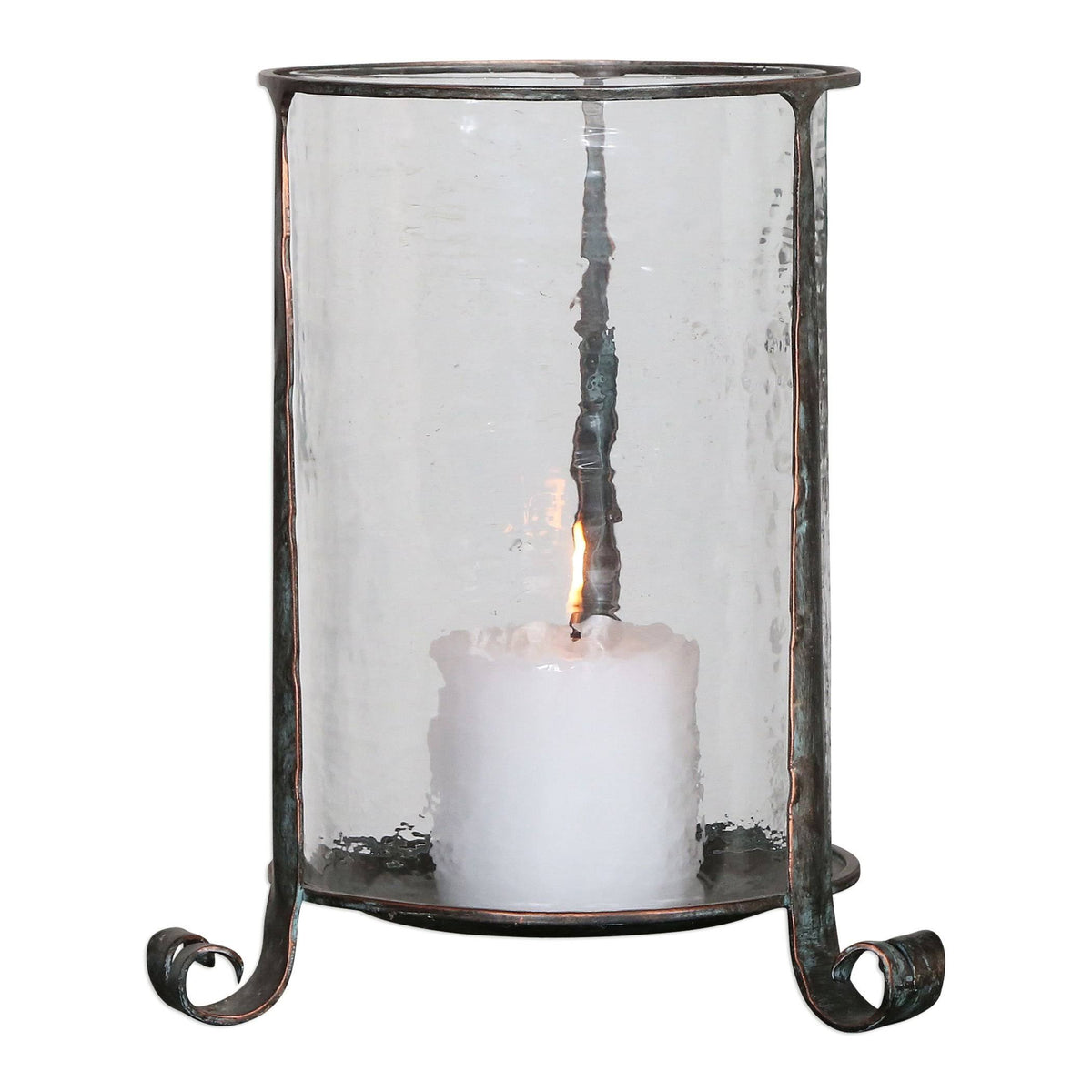 Hammered Glass Hurricane Candle Holder G136