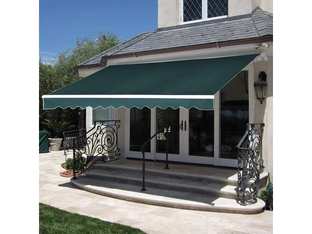 13x8 Feet Manual Retractable Patio Awning Canopy, Green U270735