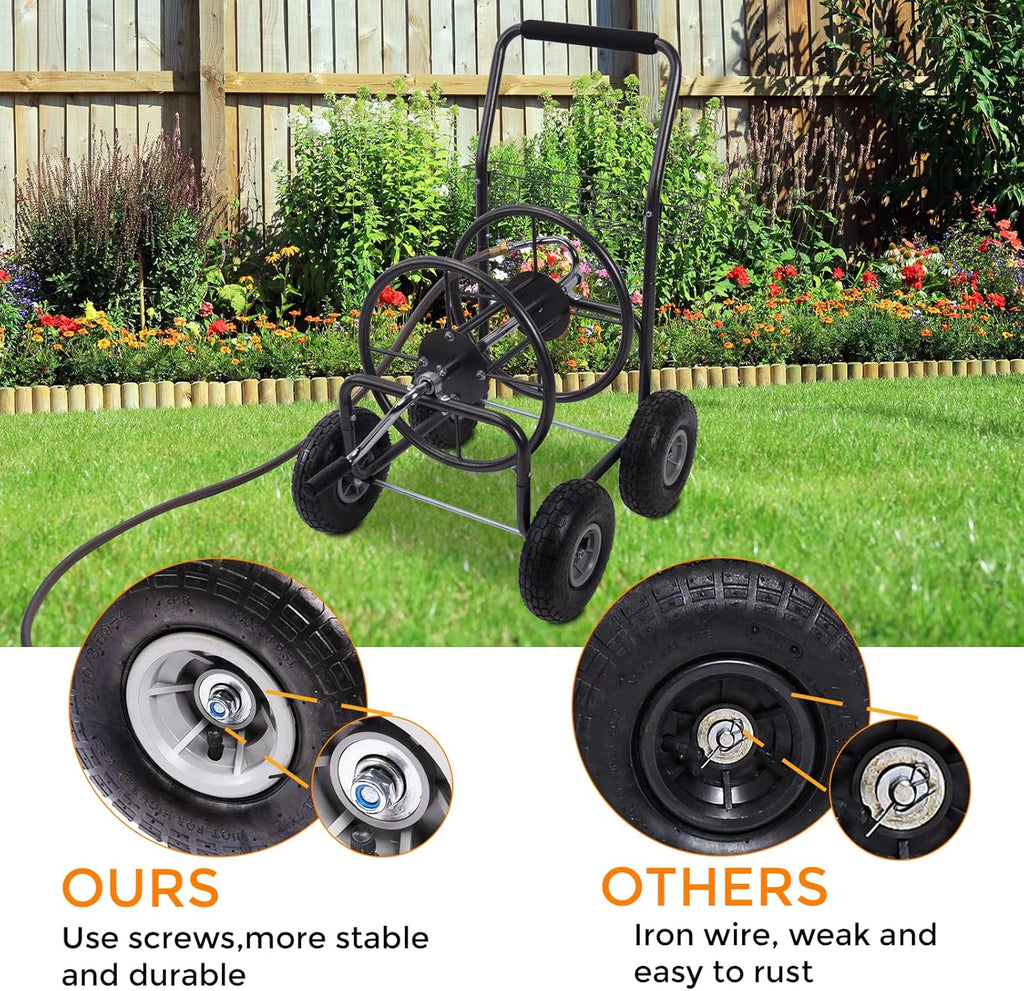 Garden Hose Reel Cart with 4 Wheels, 250-Feet Capacity Q629682