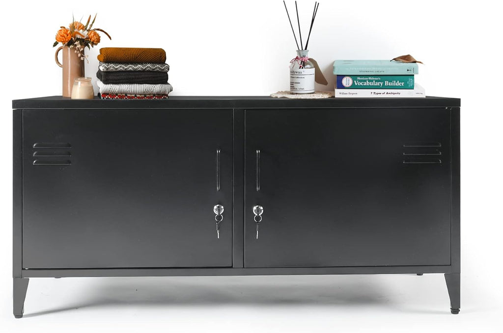 Black 2 Door Steel Locking Storage Cabinet with 2 Shelves M24247