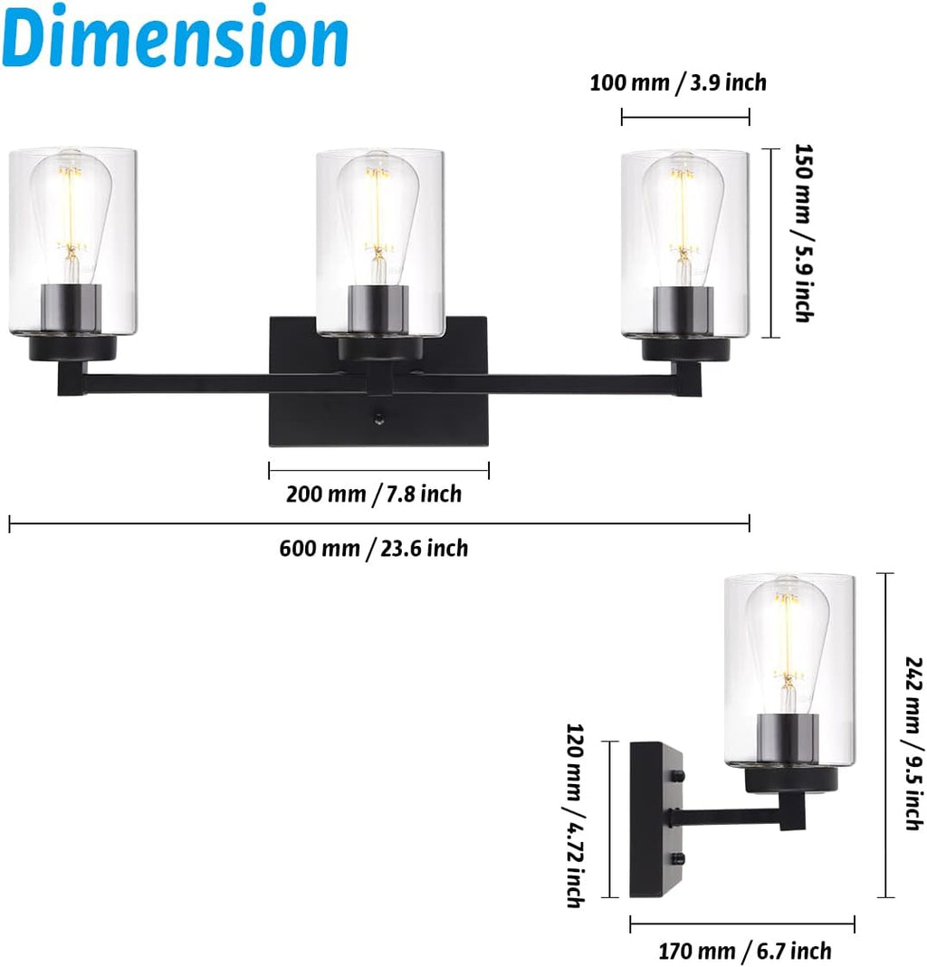 4 Light Matte Black Bathroom Light Fixtures 31.1 Inches Vanity Lighting with Glass Shade Y84342