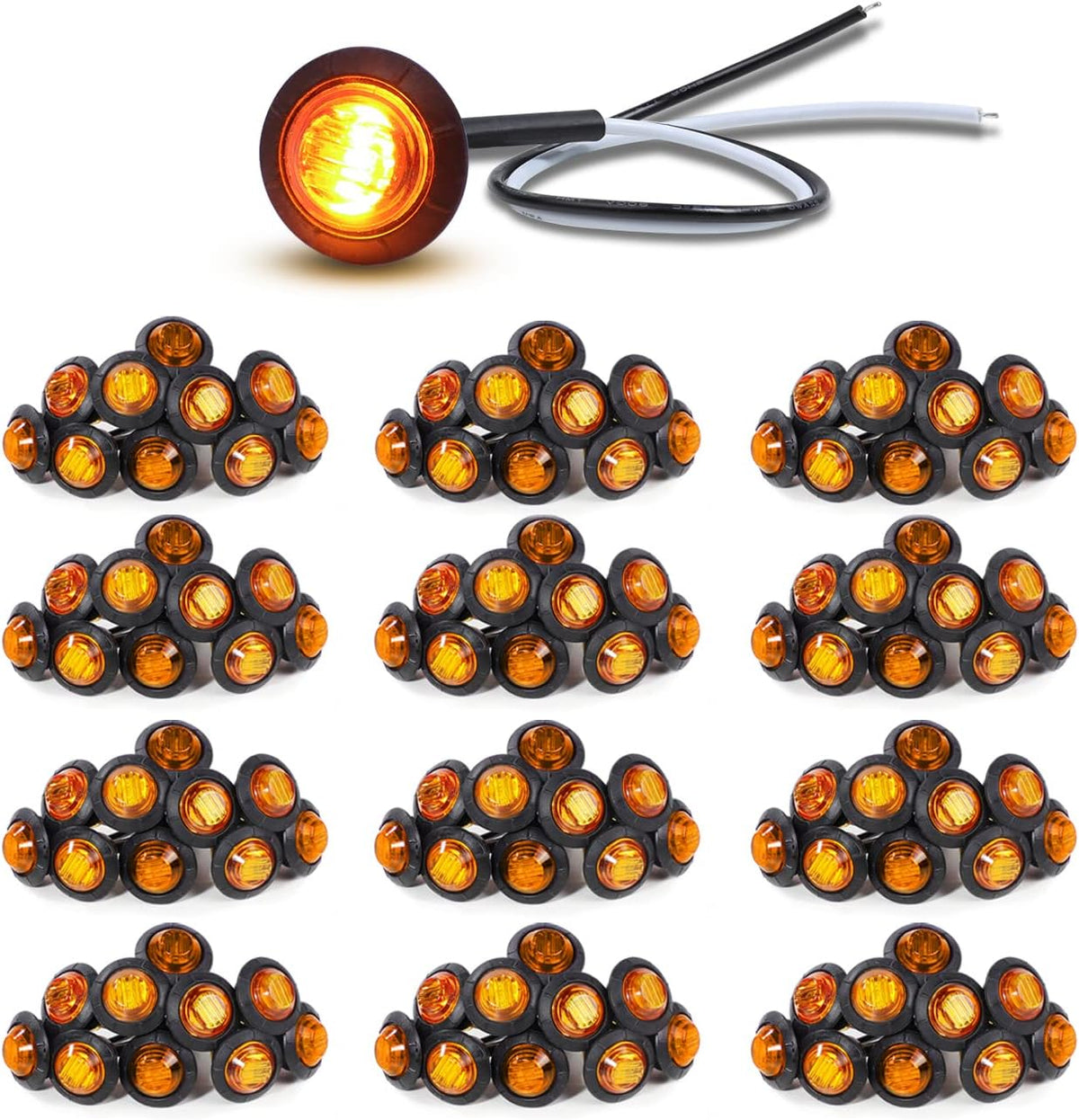 120 Pack 3/4 Inch Amber 3 LED Clear Lens Round Trailer Side Marker Lights N9689