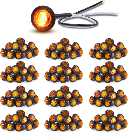 120 Pack 3/4 Inch Amber 3 LED Clear Lens Round Trailer Side Marker Lights N9689