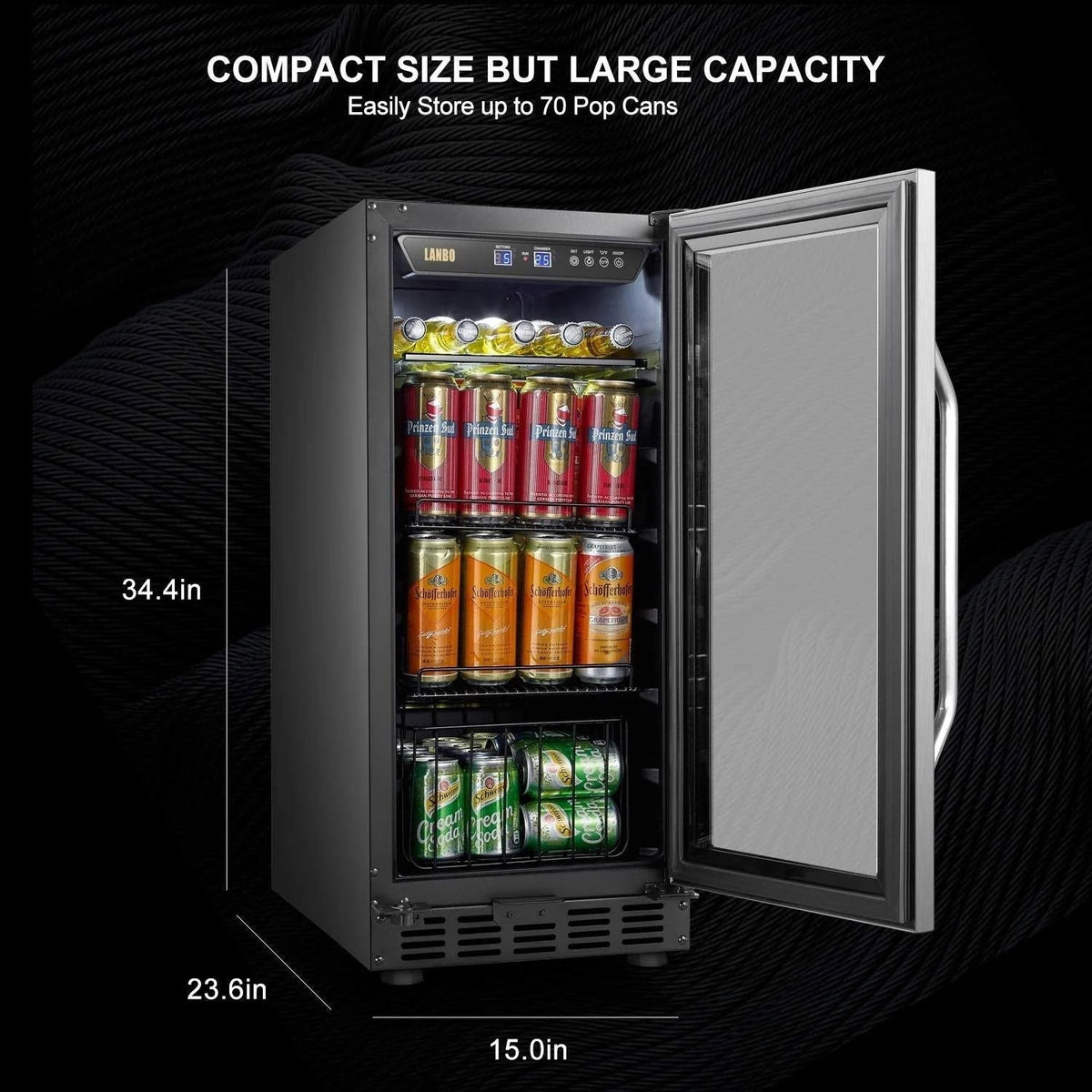15 inch Built in Compressor Beverage Cooler 70 Cans Black E31817