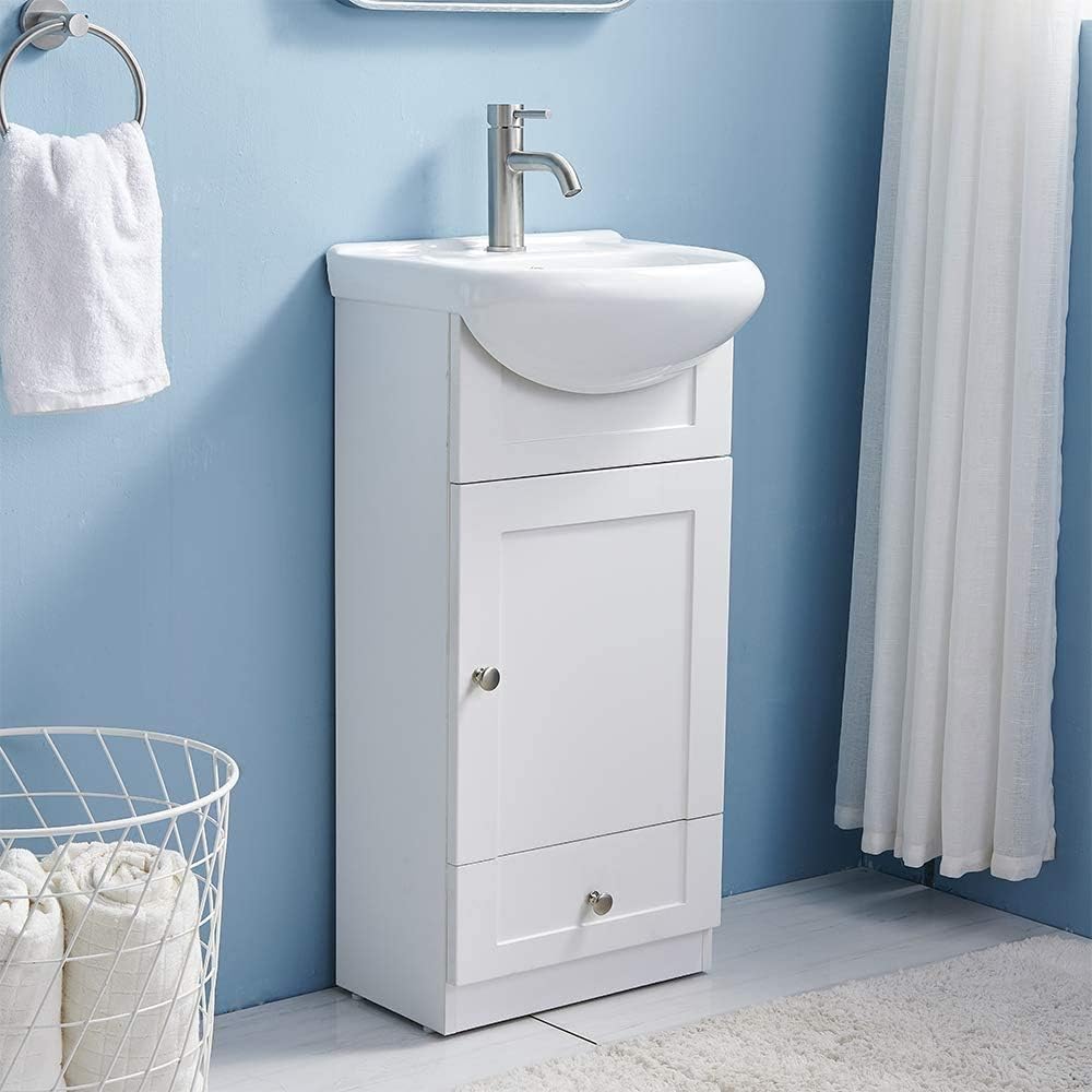 18 Inch White Bathroom Vanity Set with Ceramic Sink, 1 Door 1 Drawer P3943