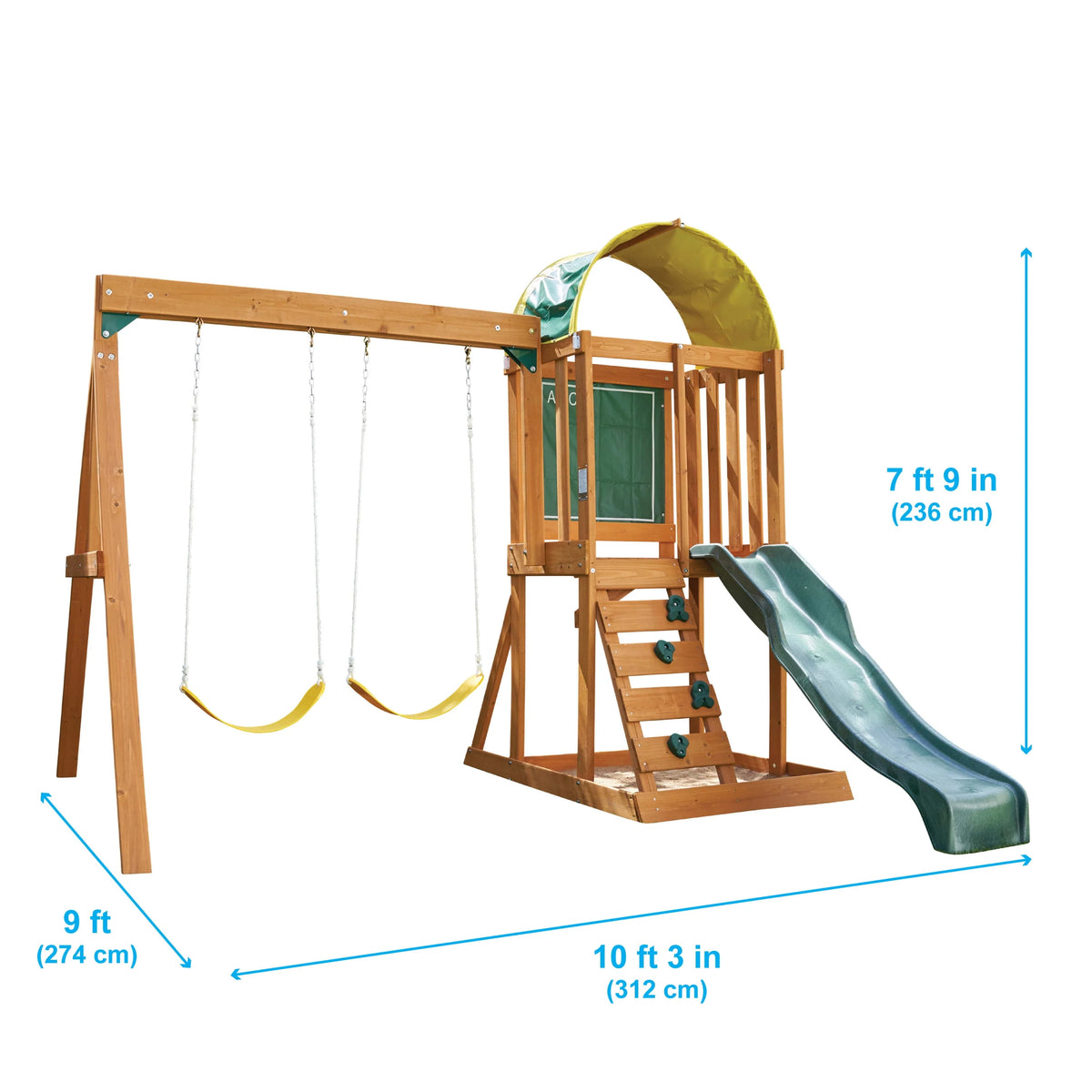 Wooden Outdoor Swing Set with Slide and Rock Wall C318