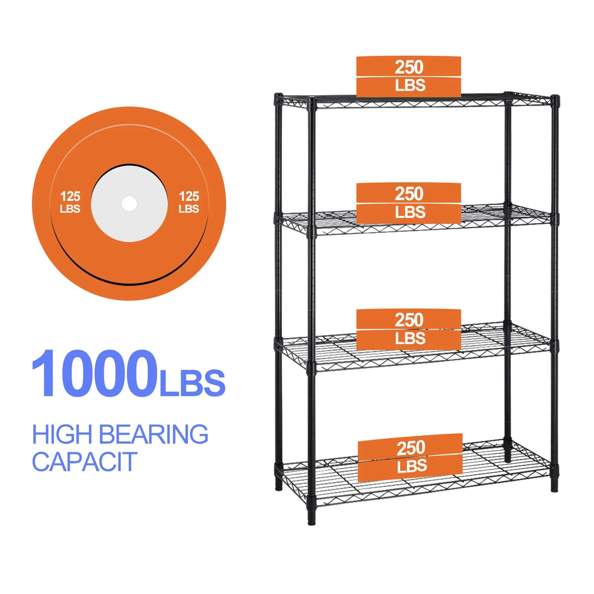 4 Tier Heavy Duty Adjustable Metal Shelving Unit with Wheels, Black K321