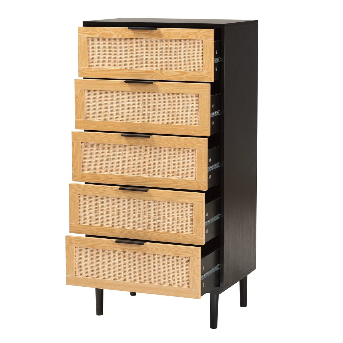 Espresso Brown Wood and Rattan 5-Drawer Storage Cabinet X205