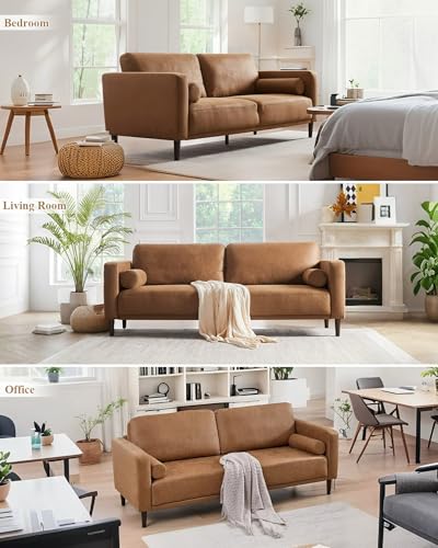 Brown Faux Leather 3-Seat Sofa Y935