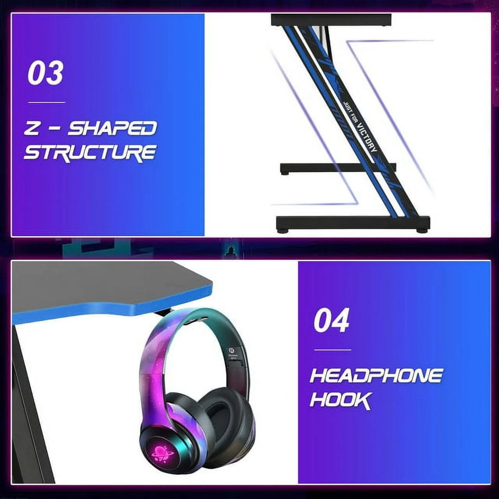 48 Inch Z-shape Gaming Desk with Headphone Hook F517704