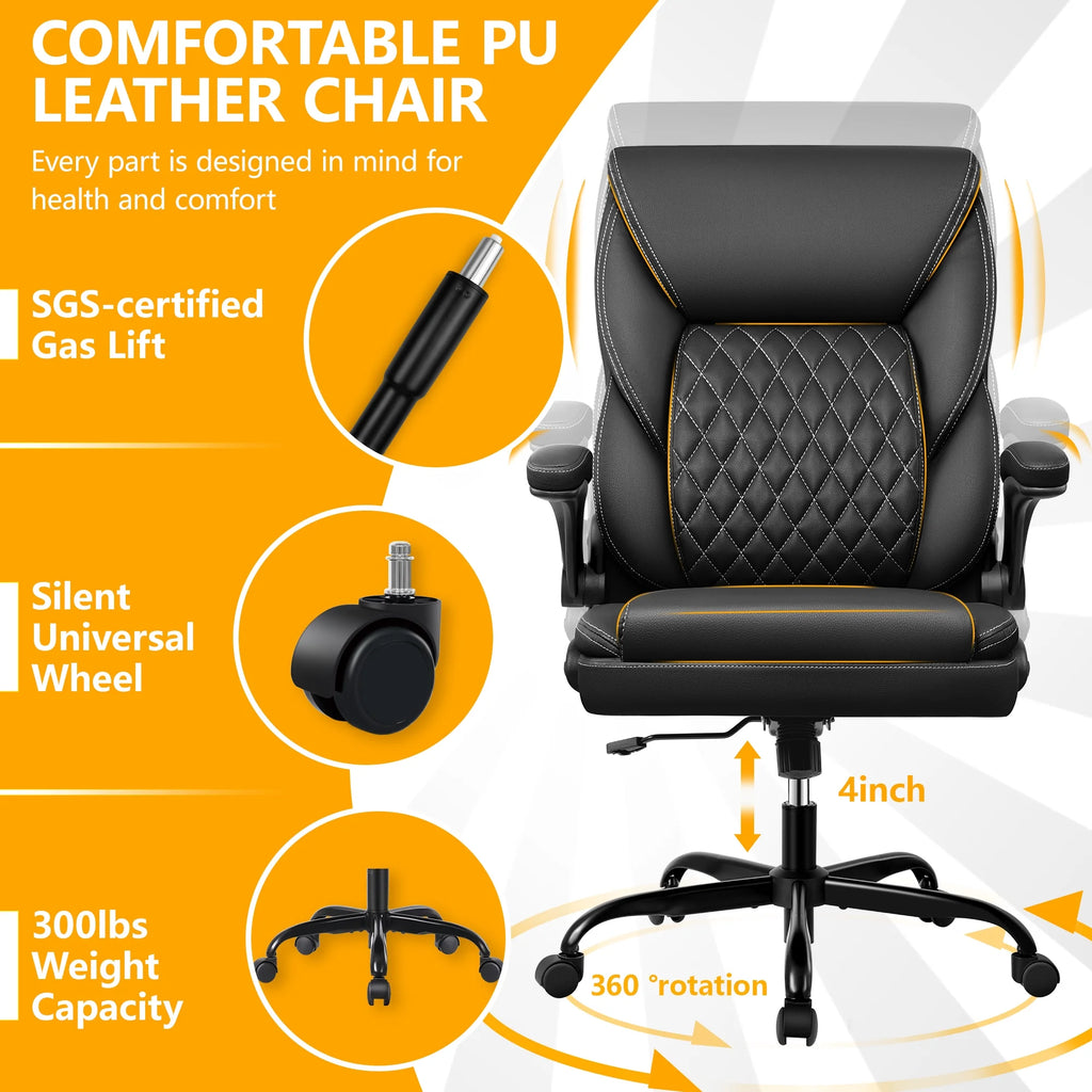 Executive Leather Ergonomic Office Chair with Flip-Up Arms G41433