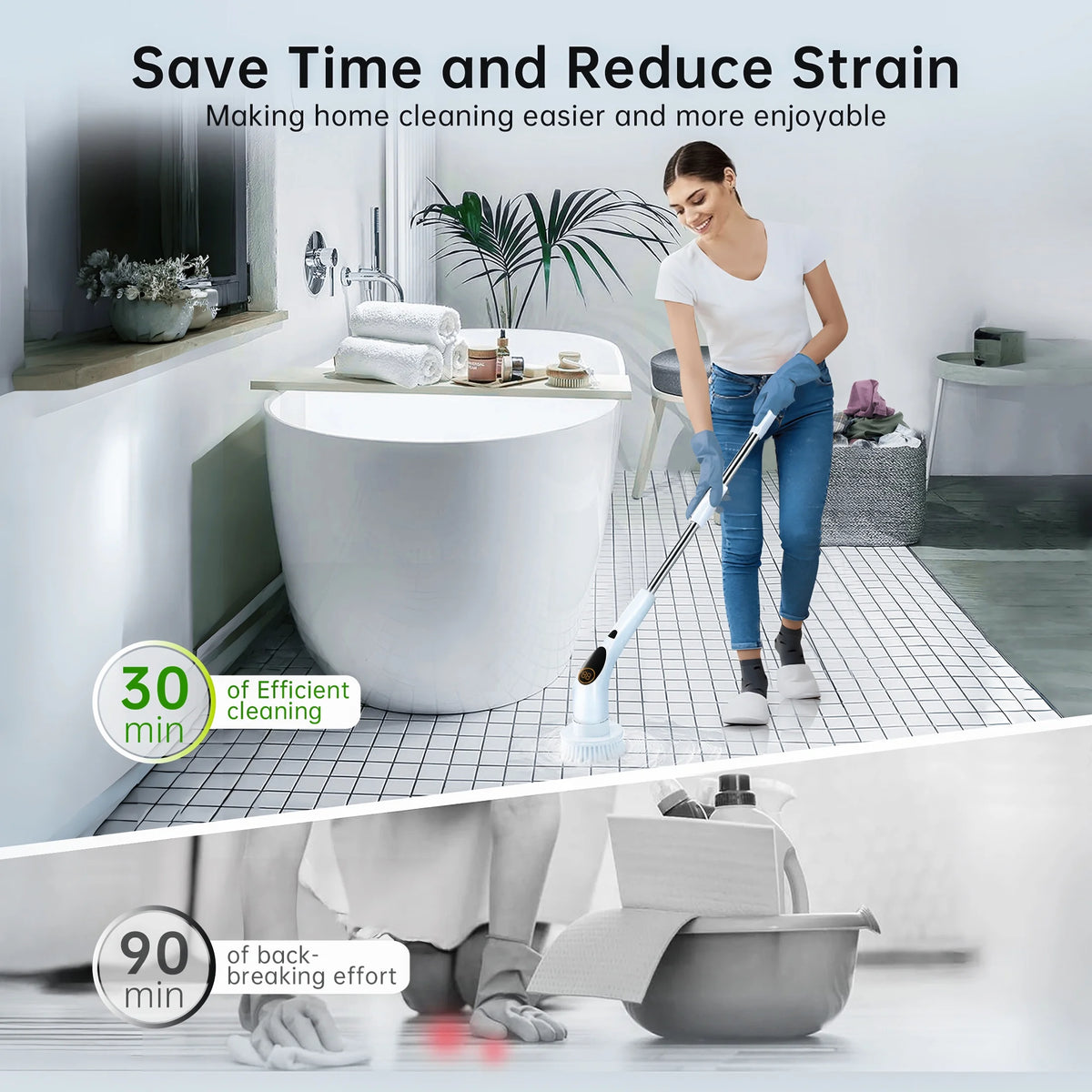 Cordless Electric Spin Scrubber with 9 Replaceable Brush Heads F2803