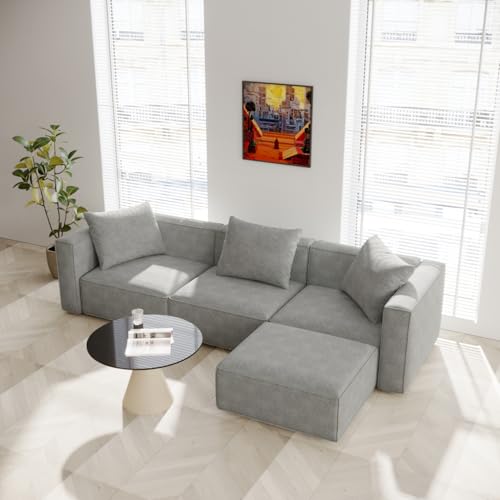 Grey L-Shape Sectional Sofa Set with Ottoman and Chaise L592