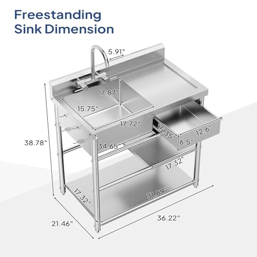 Stainless Steel Freestanding Utility Sink with Workbench Drawer U23057
