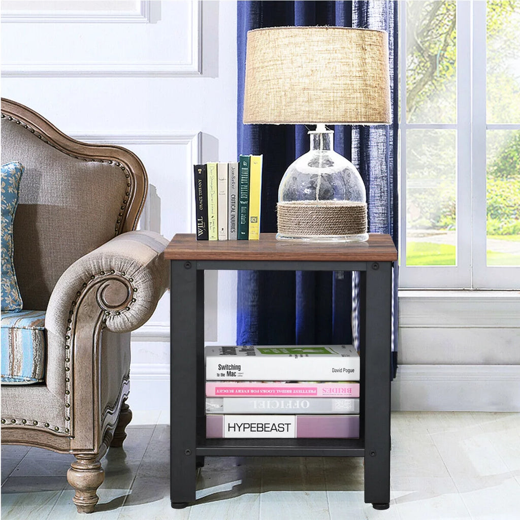 Set of 2 Black 2 Tier Side Table with Storage Shelf M434