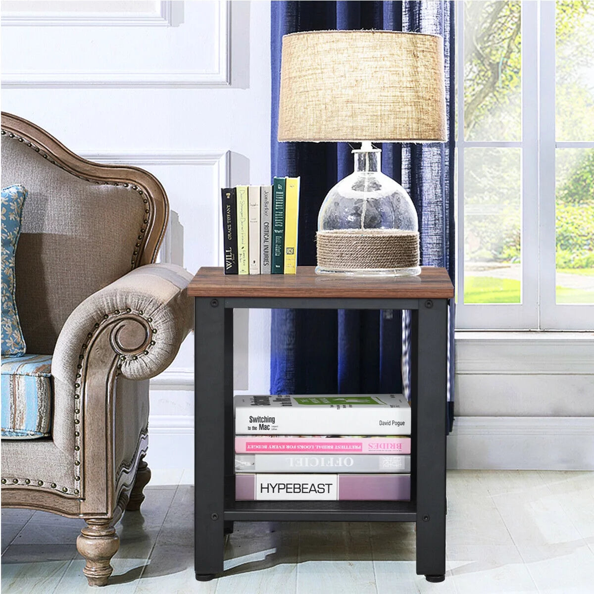 Set of 2 Black 2 Tier Side Table with Storage Shelf M434