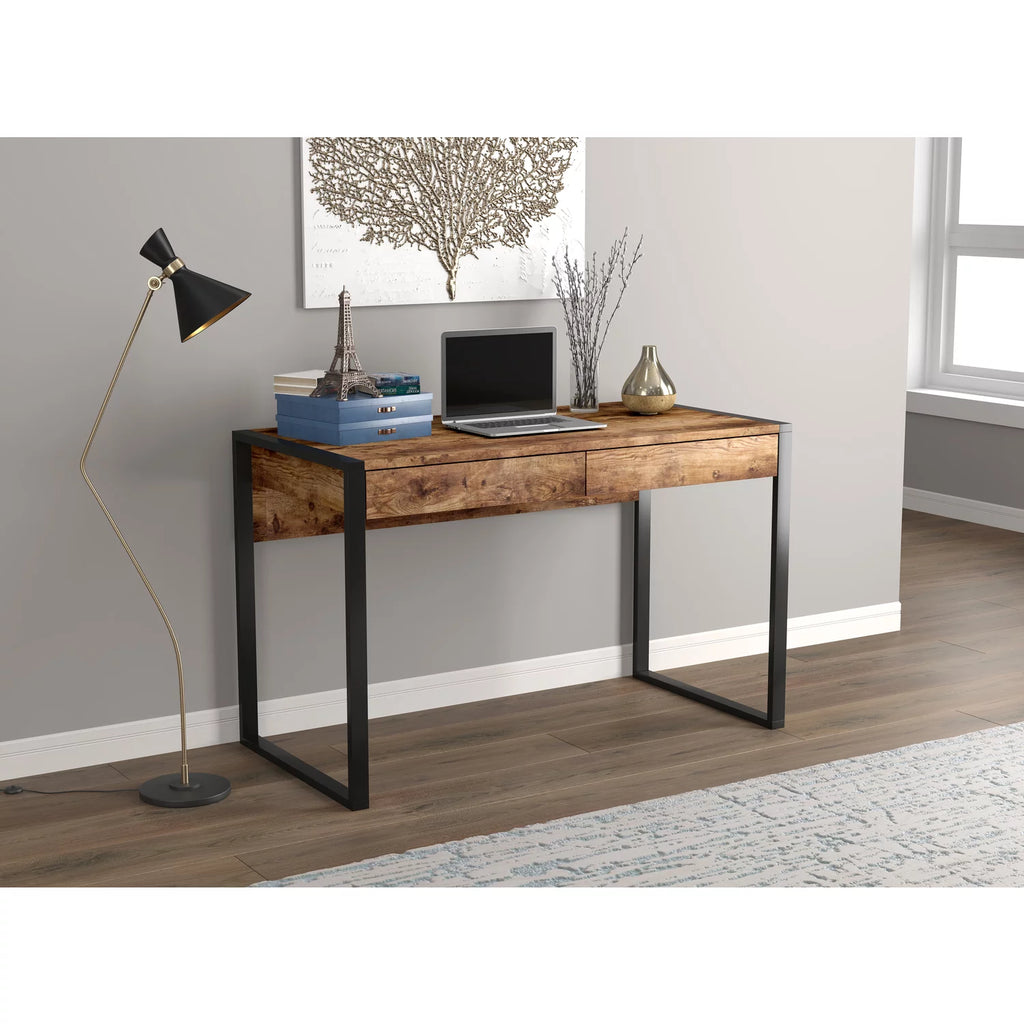 47"L 2-Drawers Black Metal Computer Desk J368