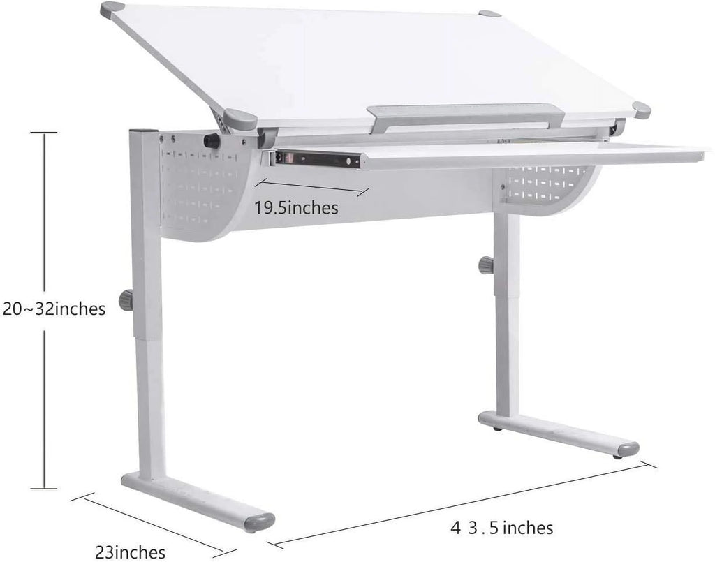 Adjustable Height Study Table with Tilting Desktop and Storage A492