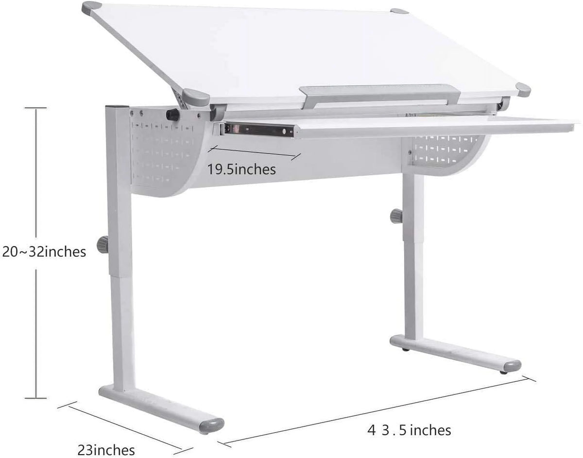 Adjustable Height Study Table with Tilting Desktop and Storage A492