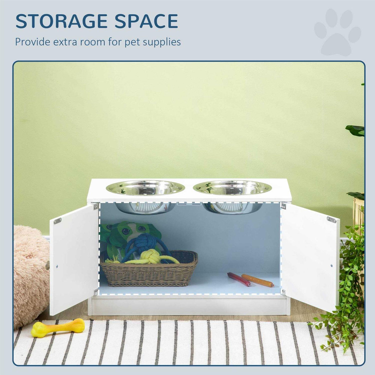 Large Elevated Dog Bowls with Storage Cabinet Y4753