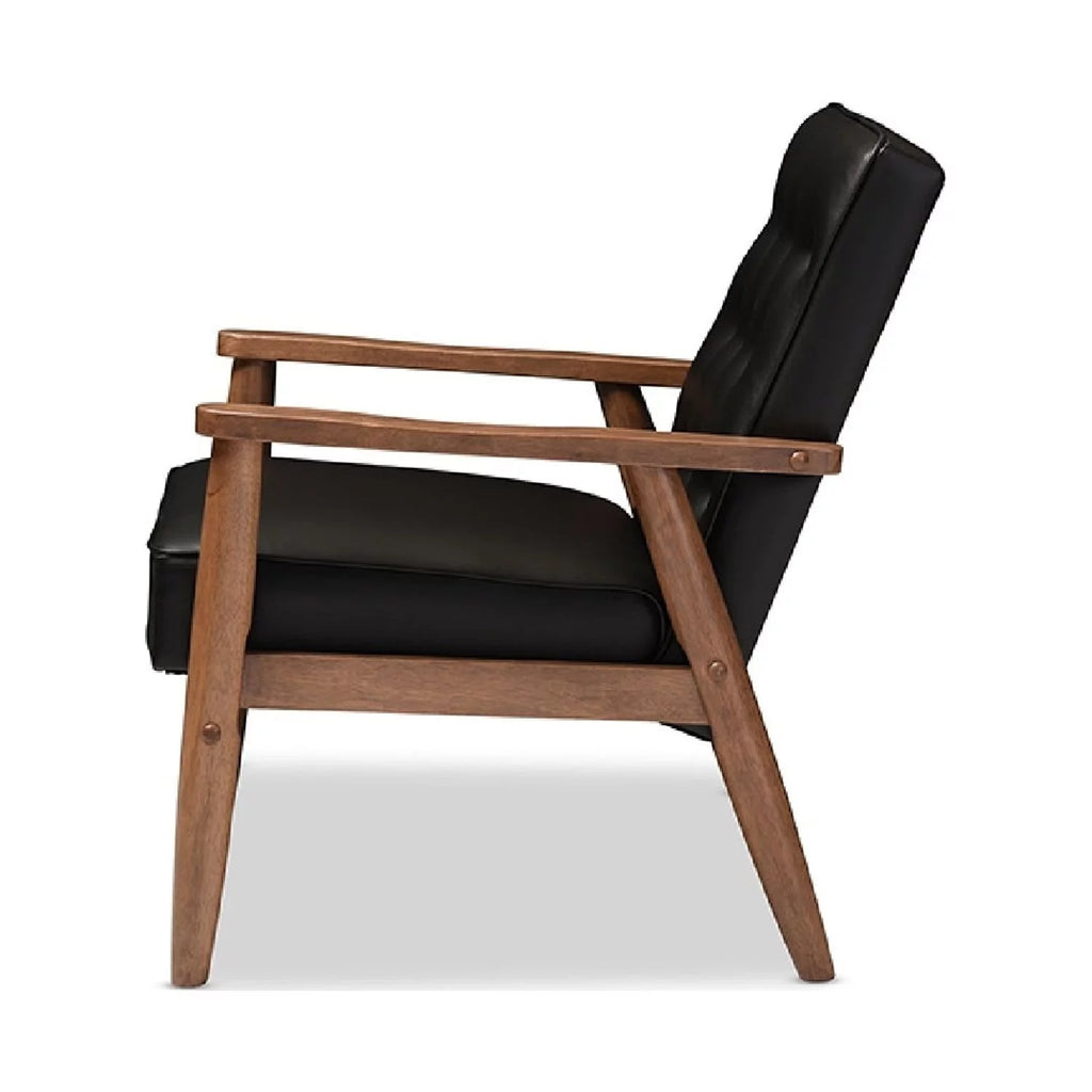 Black Faux Leather Upholstered Wooden Lounge Chair O43504