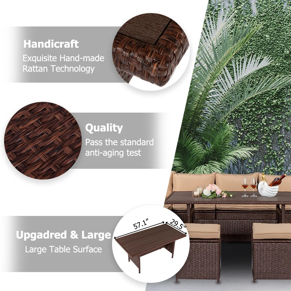 8 Pieces Patio Rattan Wicker Furniture Set with Cushions O101